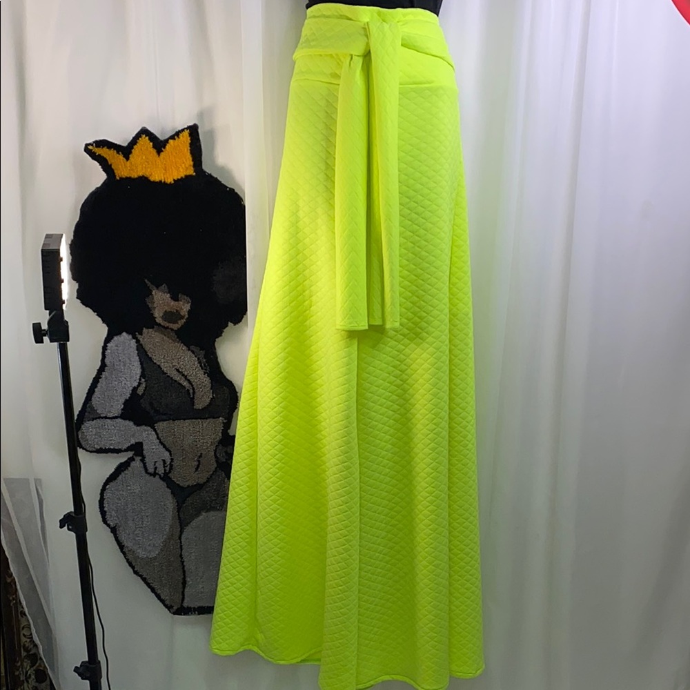 Yellow Front Tie Wide Leg Quilted Pants